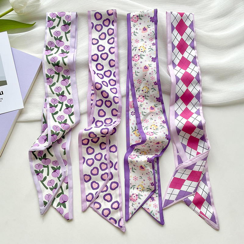 Head Wrap Turban - ใหม่หรูหราแคบสั้นผู้หญิงผ้าพันคอผ้าไหมผมริบบิ้นผ้าไหมผ้าพันคอคอเล็กกระเป๋าริบบิ้นผ้าพันคอ Kerchief Lady Tie