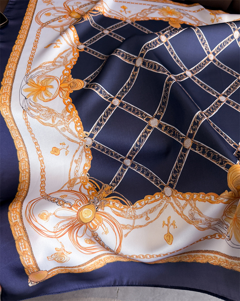 ผ้าพันคอไหมพิมพ์ลายโซ่สีน้ำเงิ - Scarf Silk Square บทวิจารณ์และราคา